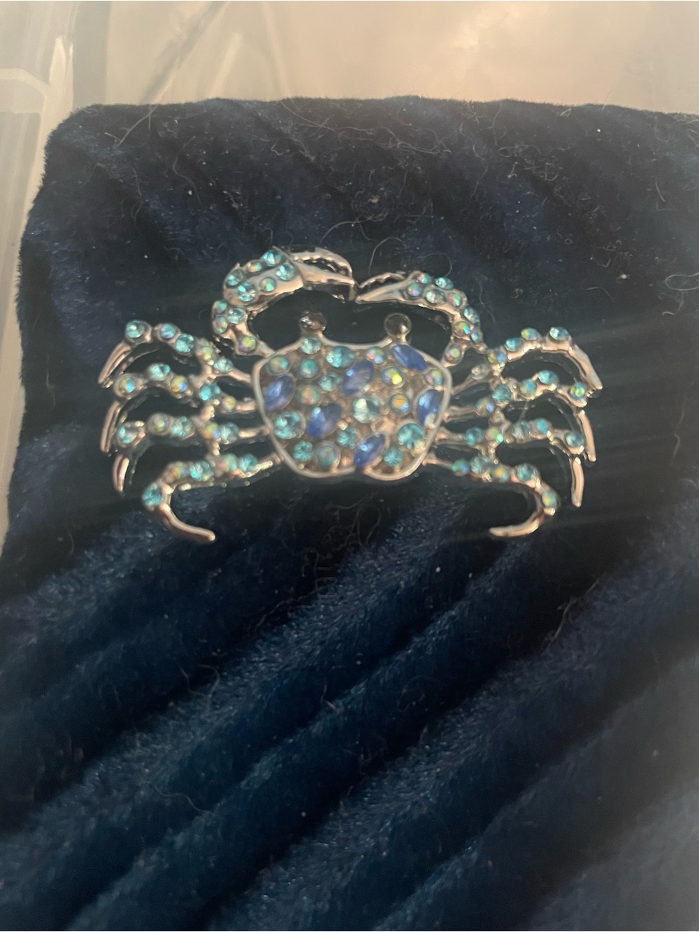 Crystal Crab Brooch in Iridescent Blue-Green